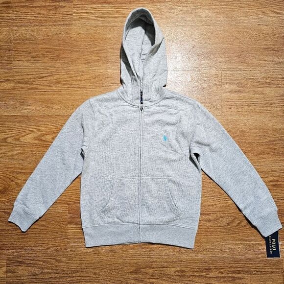 Polo Ralph Lauren Pony Logo Fleece Hoodie Jacket Full Zip S Unisex Grey Blue New - Picture 2 of 7